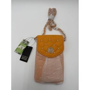 Badgley Mischka Yello Bag Phone Case w Diamond Quilting & Pearls - Vegan Leather